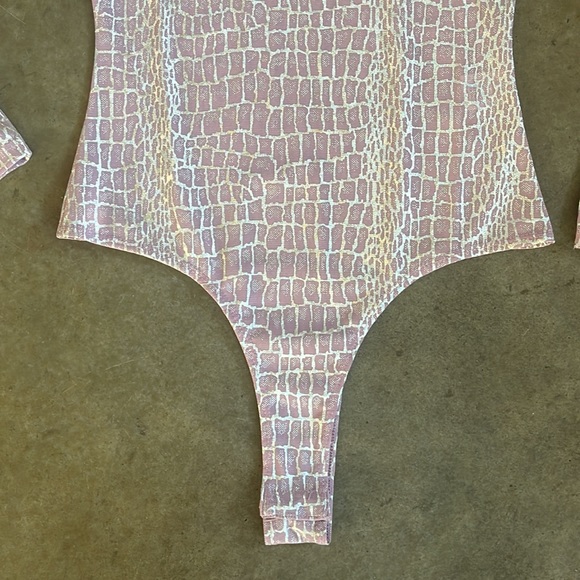 Lavender and Silver Metallic Alligator Print Bodysuit - Picture 2 of 4